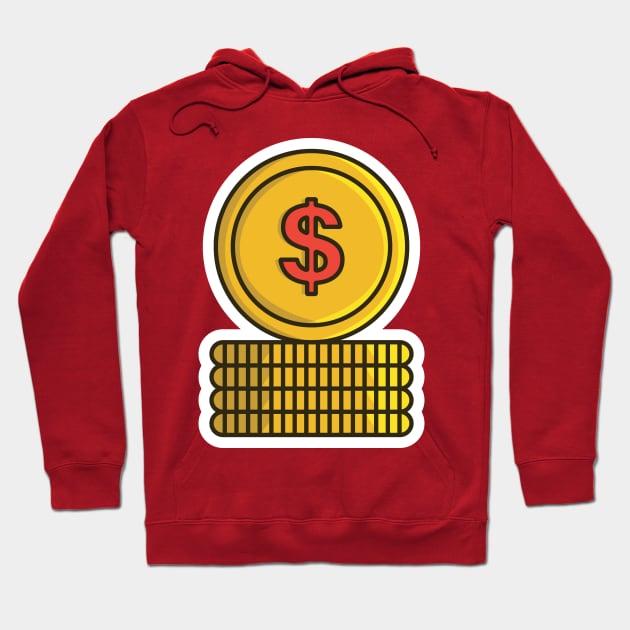 Gold Coins Sticker vector illustration. Financial and business icon concept. Dollar coin. Coin with dollar sign. Money symbol. American currency sticker design logo. Hoodie by AlviStudio